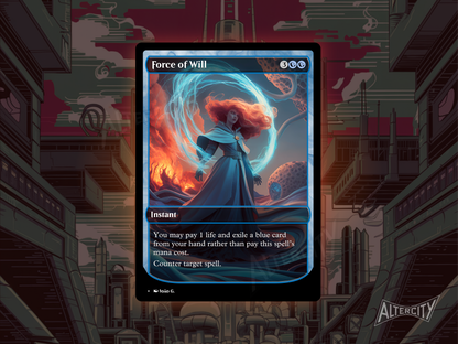 Custom Force of Will MTG proxy with iconic full-art design for free counterspell effect.