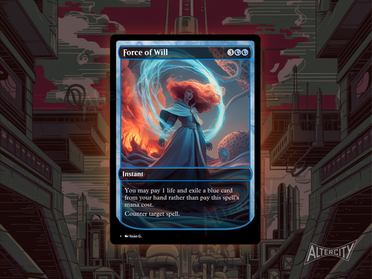Custom Force of Will MTG proxy with iconic full-art design for free counterspell effect.