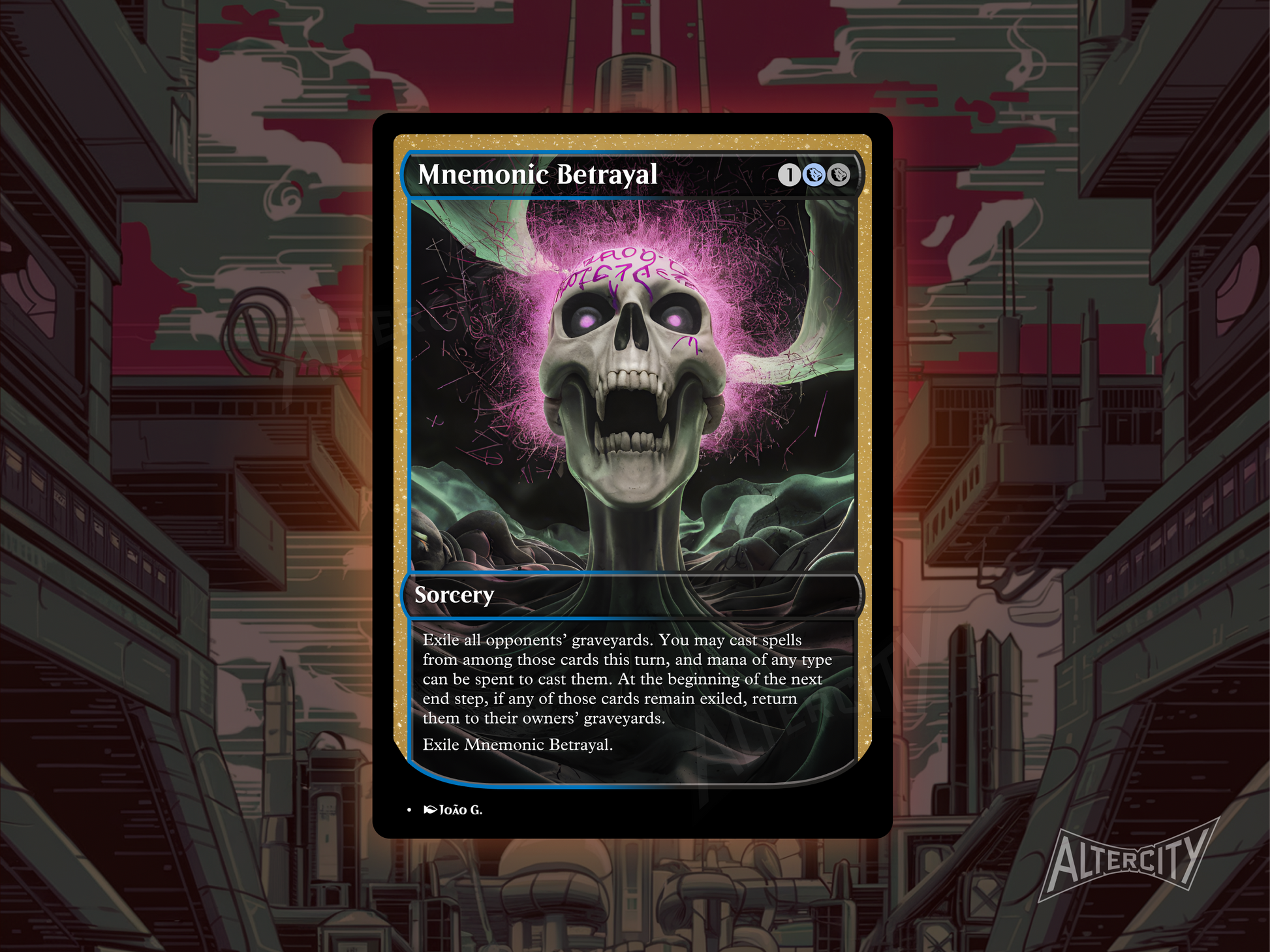 Custom Mnemonic Betrayal MTG proxy with ghostly full-art design for graveyard control.