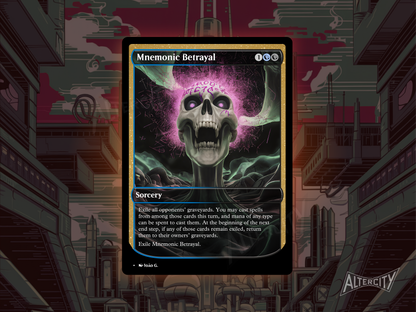 Custom Mnemonic Betrayal MTG proxy with ghostly full-art design for graveyard control.