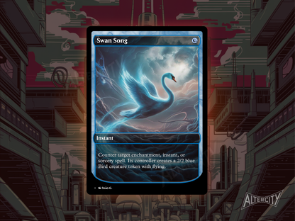 Custom Swan Song MTG proxy with graceful full-art design for countering spells.