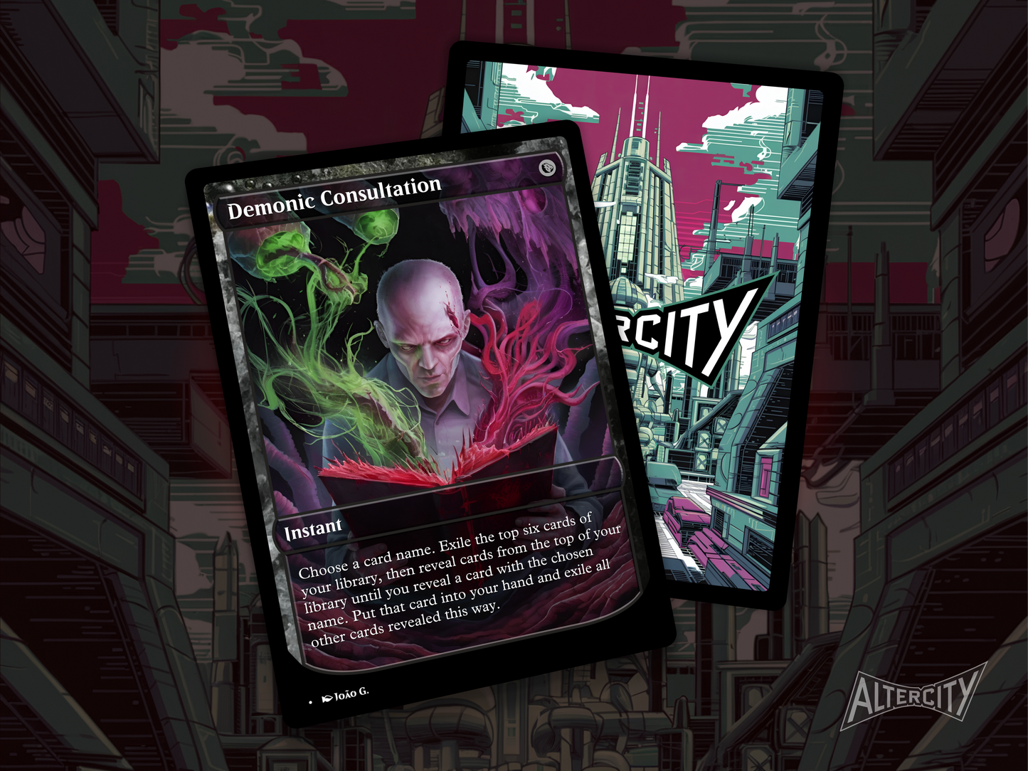 Premium Magic proxy of Demonic Consultation featuring dark altered artwork and exile tutor effect.