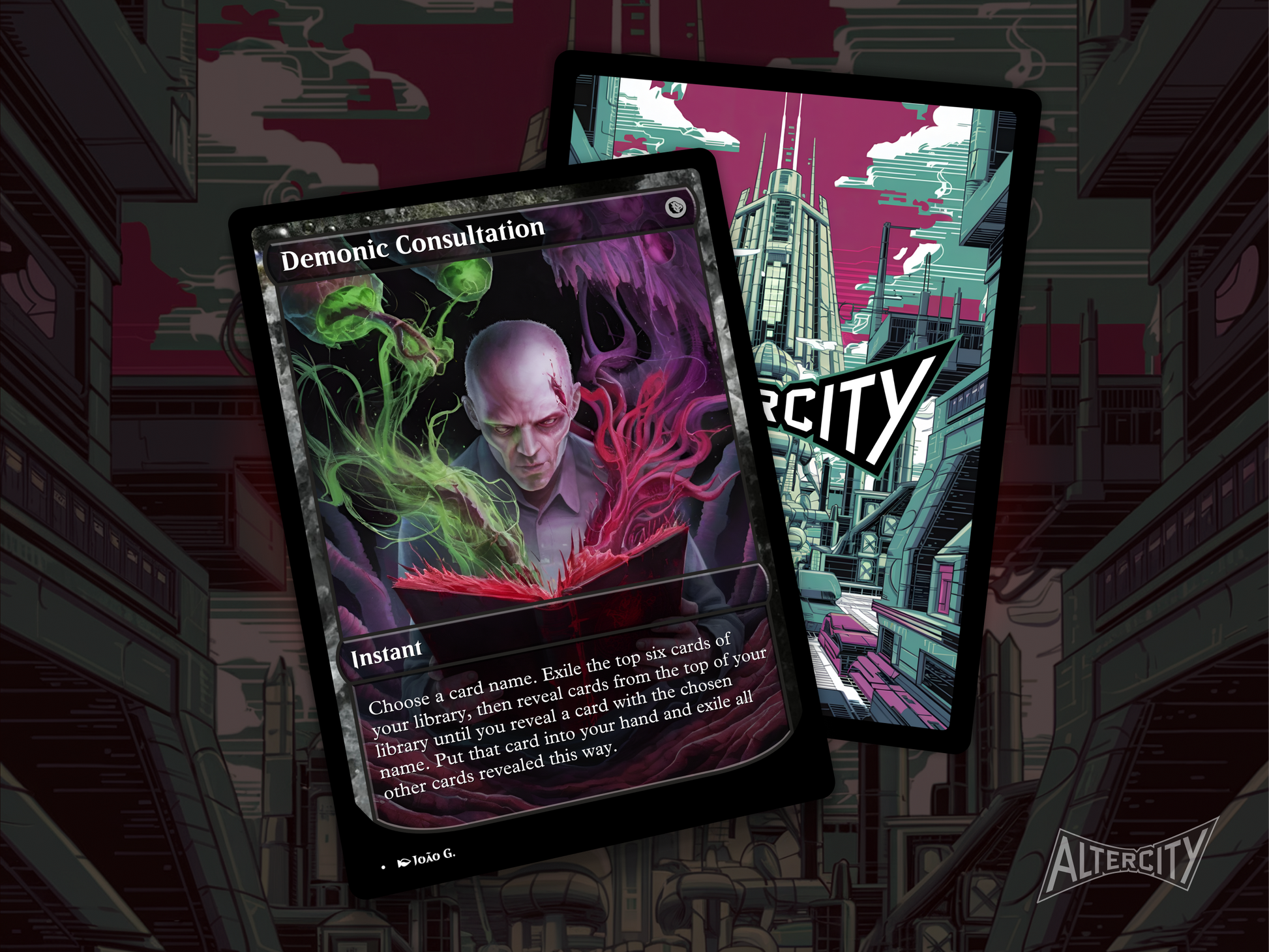 Premium Magic proxy of Demonic Consultation featuring dark altered artwork and exile tutor effect.