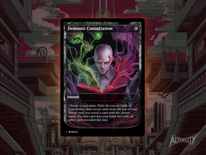 Custom Demonic Consultation MTG proxy with shadowy full-art design for powerful library searching.