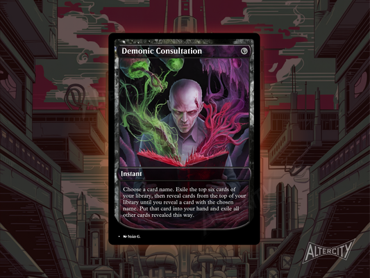 Custom Demonic Consultation MTG proxy with shadowy full-art design for powerful library searching.
