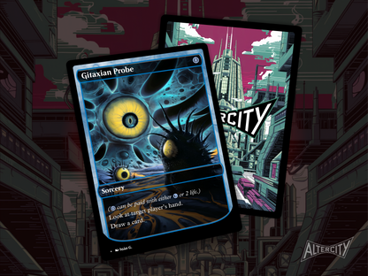 High-quality Magic proxy of Gitaxian Probe featuring eerie altered artwork and free spell synergy.