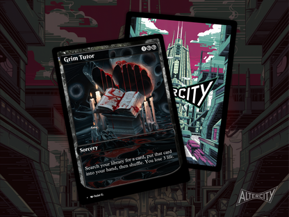 Premium Magic proxy of Grim Tutor featuring mystical altered artwork and search ability.