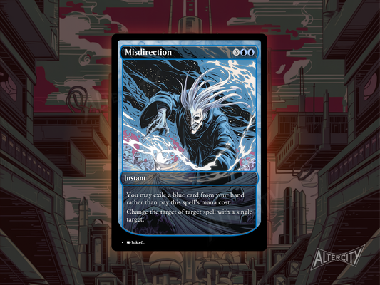 Custom Misdirection MTG proxy with deceptive full-art design for spell redirection.
