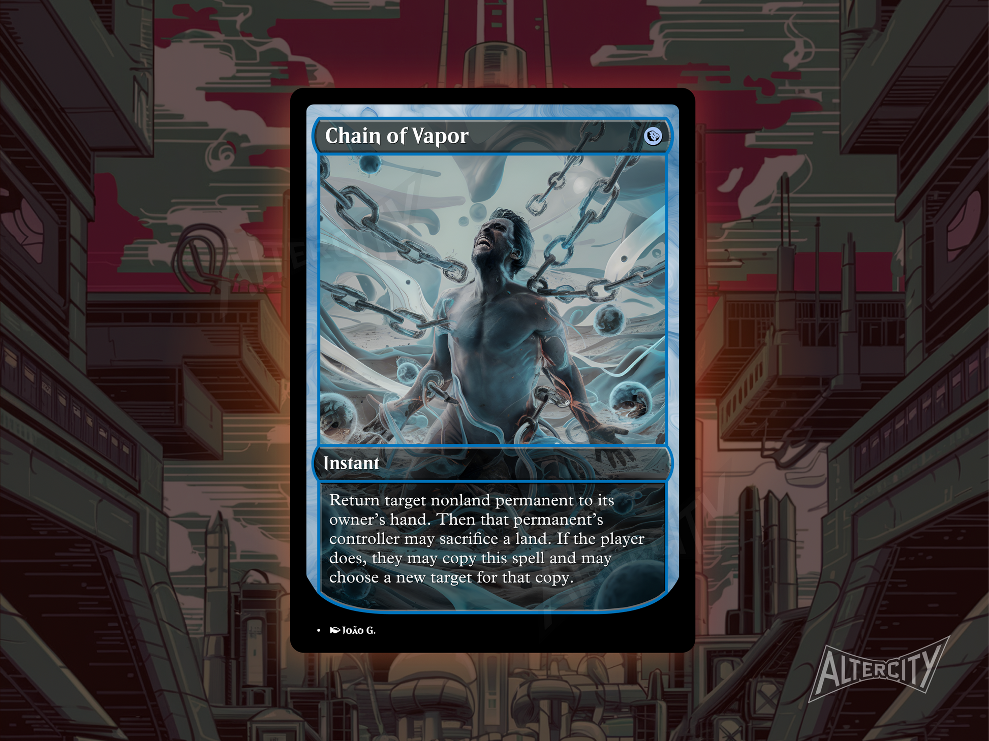 Custom Chain of Vapor MTG proxy with misty full-art design, ideal for blue tempo strategies.