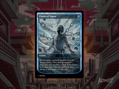 Custom Chain of Vapor MTG proxy with misty full-art design, ideal for blue tempo strategies.