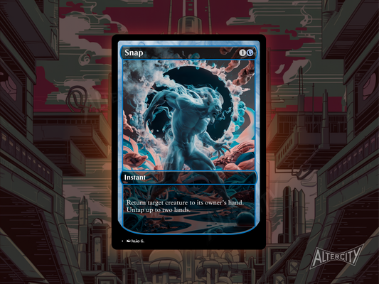 Custom Snap MTG proxy with dynamic, action-themed altered artwork.