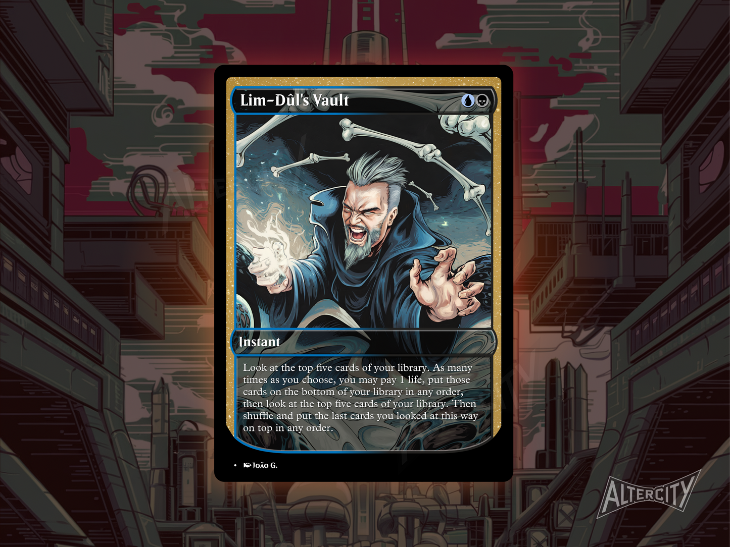 Custom Lim-Dûl's Vault MTG proxy with dark, arcane altered artwork.
