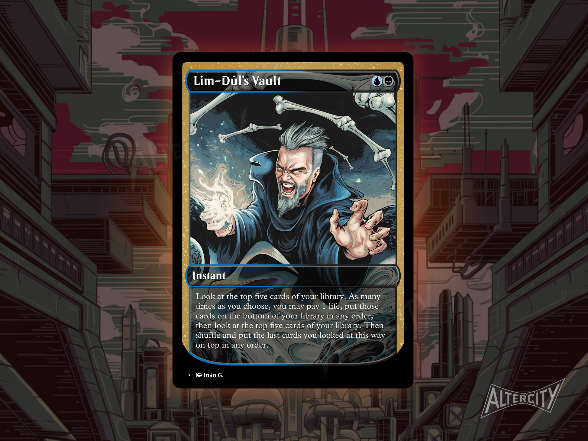 Custom Lim-Dûl's Vault MTG proxy with dark, arcane altered artwork.