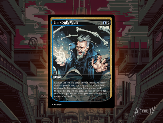 Custom Lim-Dûl's Vault MTG proxy with dark, arcane altered artwork.