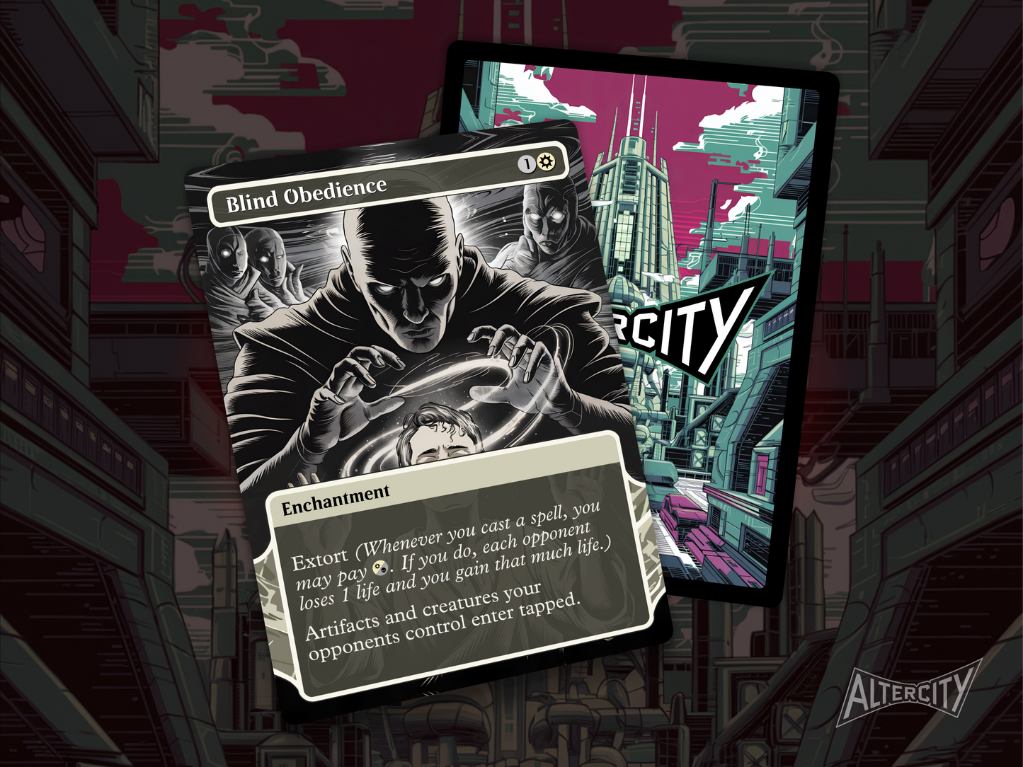High-resolution Magic proxy of Blind Obedience for taxing and control decks.