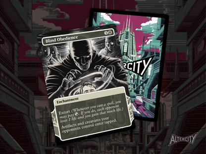 High-resolution Magic proxy of Blind Obedience for taxing and control decks.