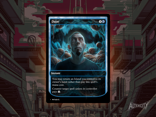 Custom Daze MTG proxy with fluid, water-themed altered artwork.