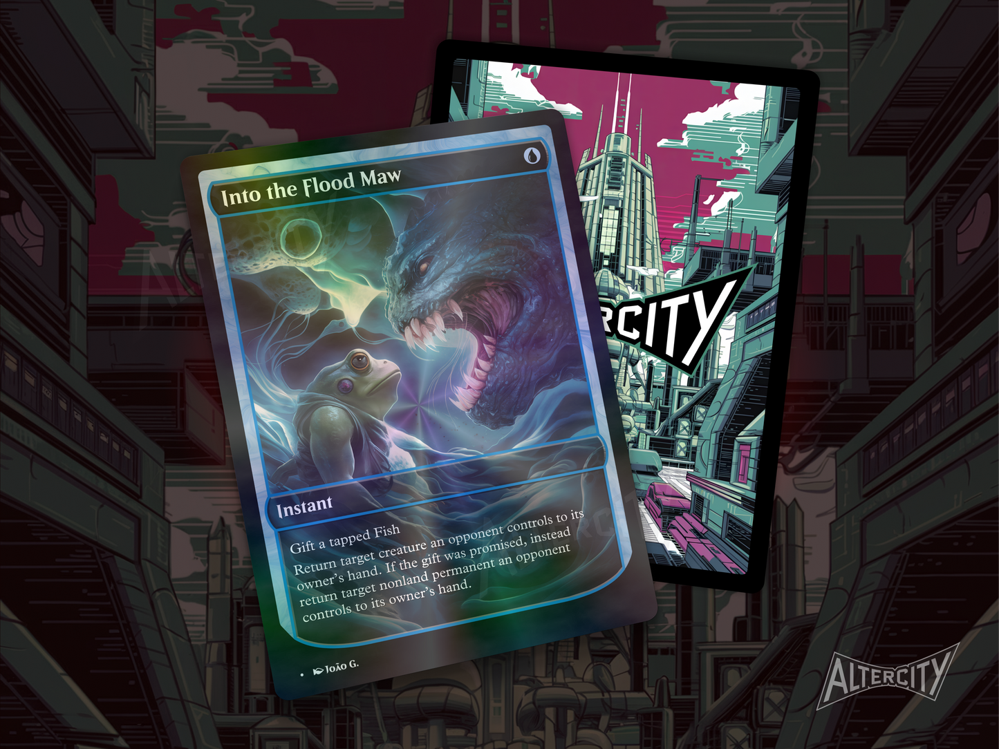 Into the Flood Maw - Full Art Alter - MTG Custom Cards, Commander, Edh and Cedh High Quality Alters