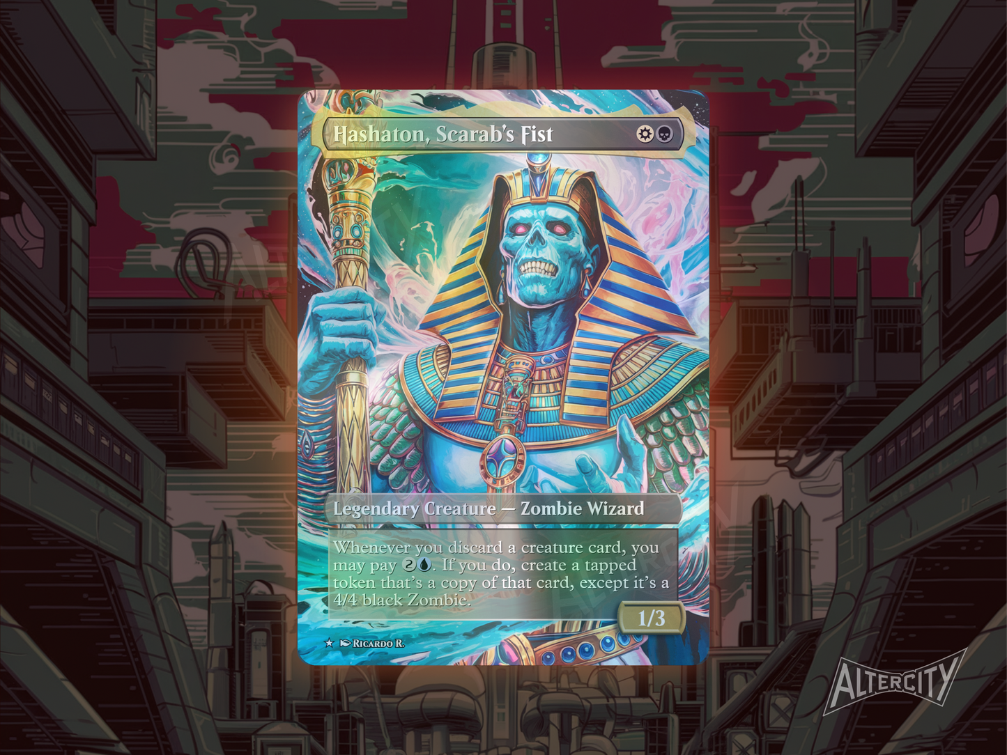 Hashaton, Scarab's Fist (v2) - Full Art Borderless - MTG Custom Cards, Commander, Edh and Cedh High Quality Alters