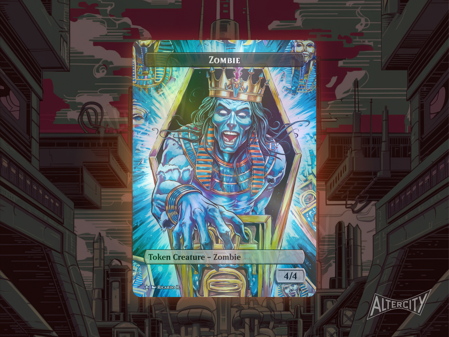 4/4 Black Zombie Hashaton Token (v2) - Full Art Borderless - MTG Custom Cards, Commander, Edh and Cedh High Quality Alters