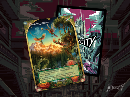 Premium altered art MTG proxy of Doubling Season, ideal for Commander and casual play.