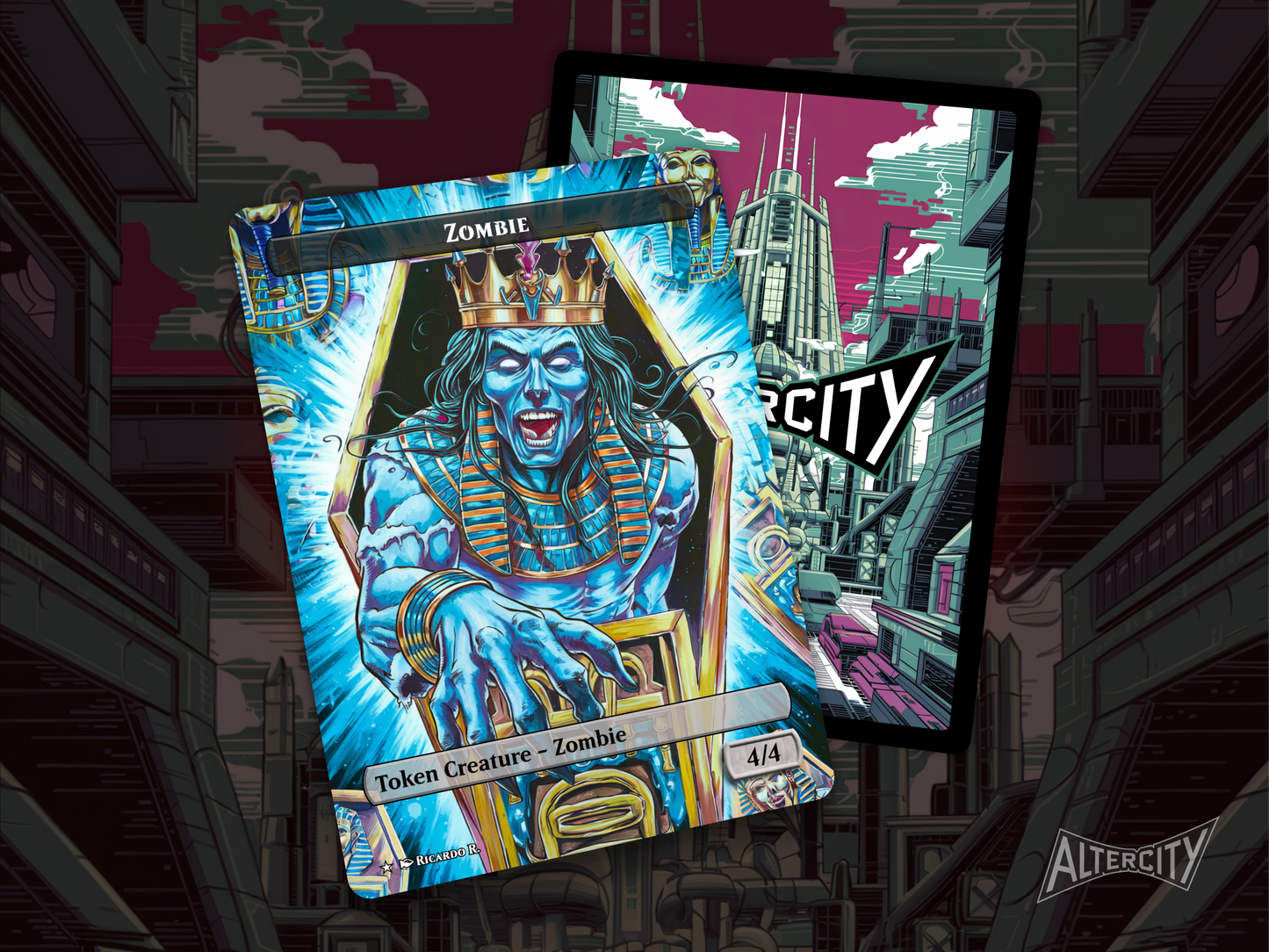 4/4 Black Zombie Hashaton Token (v2) - Full Art Borderless - MTG Custom Cards, Commander, Edh and Cedh High Quality Alters