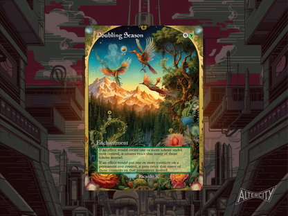 Custom Doubling Season Magic proxy card with bold full-art design for counter and token decks.