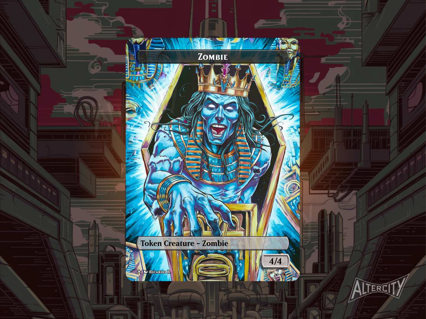 4/4 Black Zombie Hashaton Token (v2) - Full Art Borderless - MTG Custom Cards, Commander, Edh and Cedh High Quality Alters