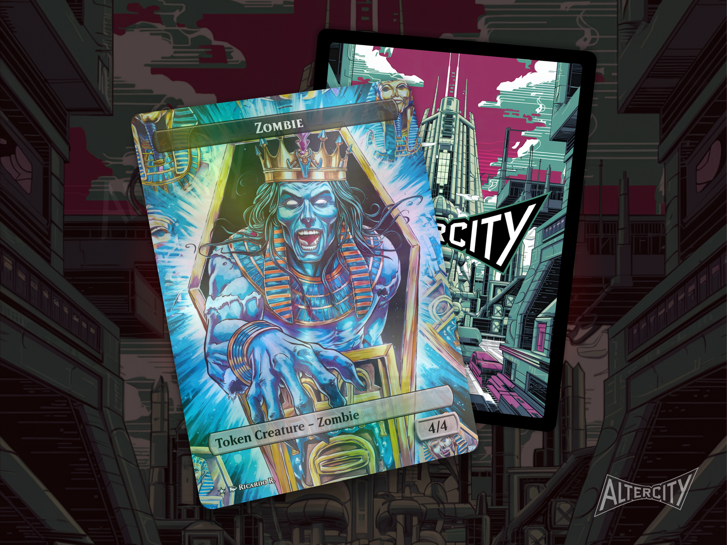 4/4 Black Zombie Hashaton Token (v2) - Full Art Borderless - MTG Custom Cards, Commander, Edh and Cedh High Quality Alters