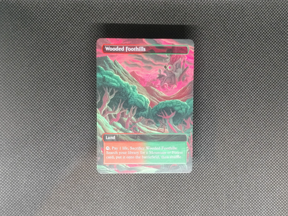 Wooded Foothills (v1) - Full Art Fetch Land Alter - Mtg Custom Cards, Commander, Edh and cEDH High Quality Altered Proxies