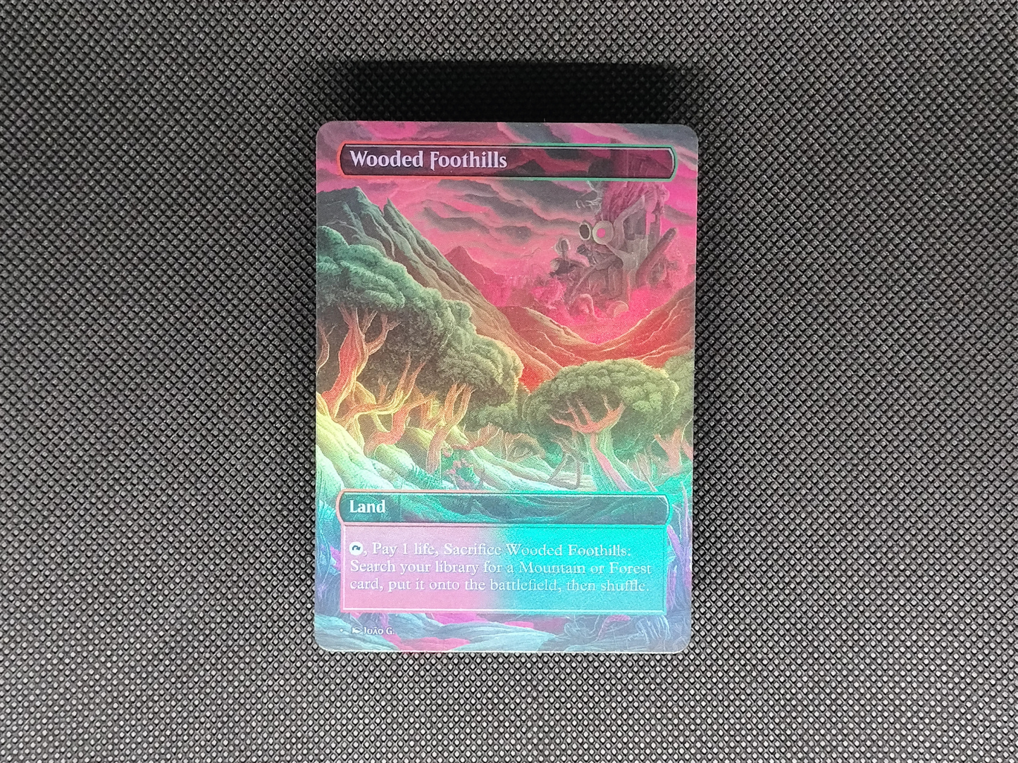 Wooded Foothills (v1) - Full Art Fetch Land Alter - Mtg Custom Cards, Commander, Edh and cEDH High Quality Altered Proxies