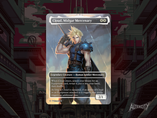 Custom Cloud MTG proxy card with heroic white-themed Final Fantasy artwork.