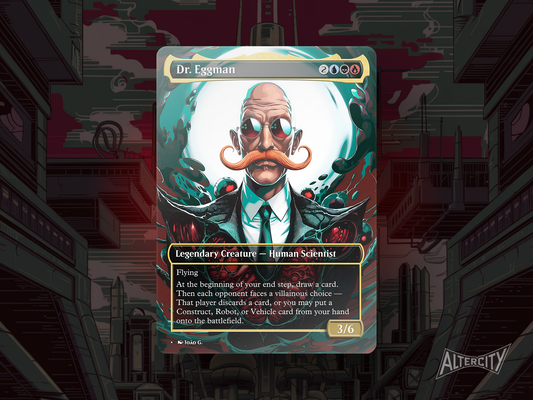 Custom Dr. Eggman MTG proxy with tech-heavy villain artwork from Sonic Secret Lair.