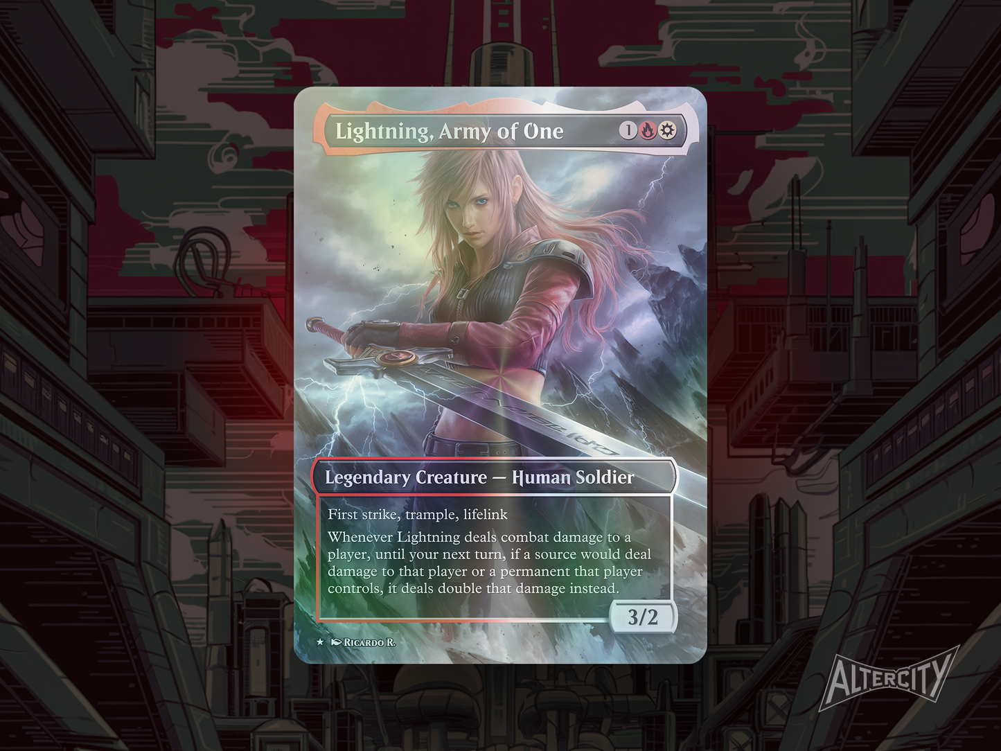 Lightning, Army of One - Final Fantasy Full Art Borderless Alter Proxy - MTG Custom Cards, Commander, Edh and Cedh High Quality Alters