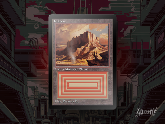 Plateau proxy in original frame with vintage altered art of a sunlit mesa rising above grassy plains.