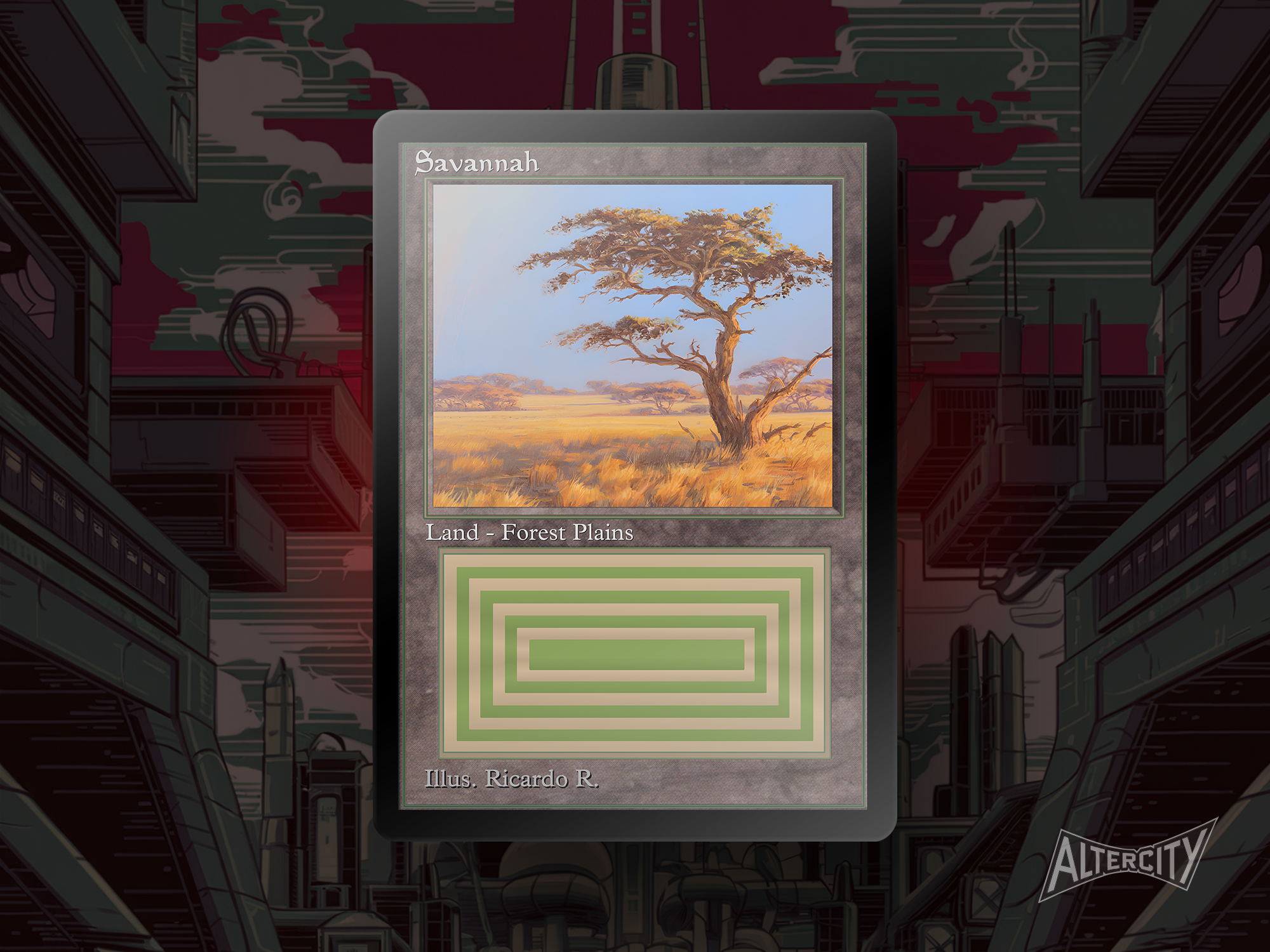 Savannah (v3) - Dual Land Old School Retro Frame Alter - Mtg Custom Ca AlterCity Savannah (v3) - Dual Land Old School Retro Frame Alter - Mtg Custom Ca AlterCity