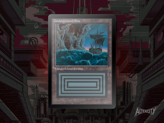 Underground Sea proxy in original frame with moody altered art of a coastline blending into shadowed waters.