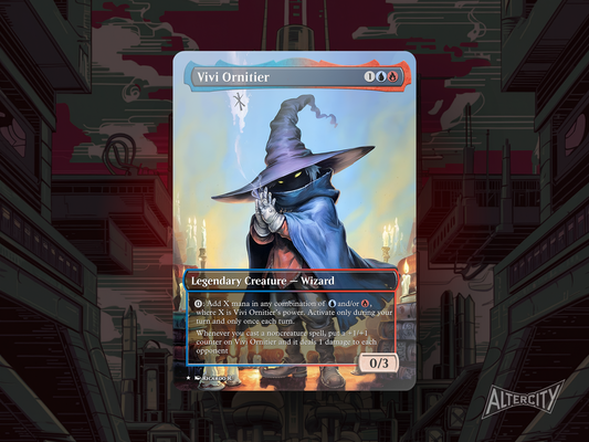 Custom Vivi Ornitier MTG proxy featuring vibrant red and blue mage artwork.